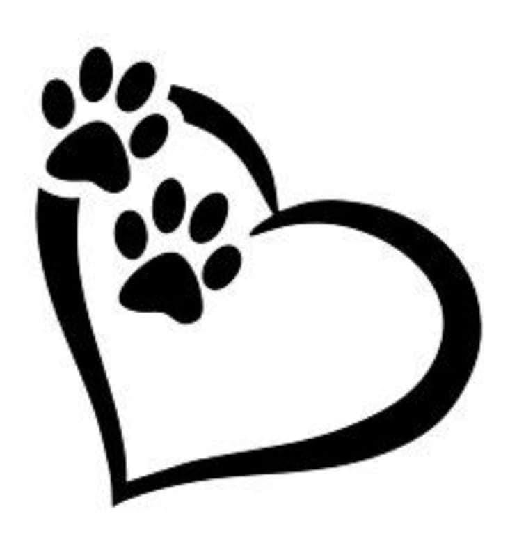 Heart shape with paw prints inside on a white background