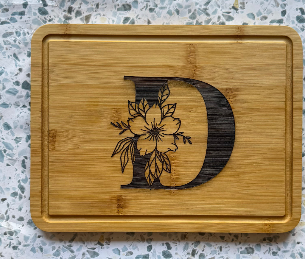 Personalized Floral Monogram Bamboo Cutting Board
