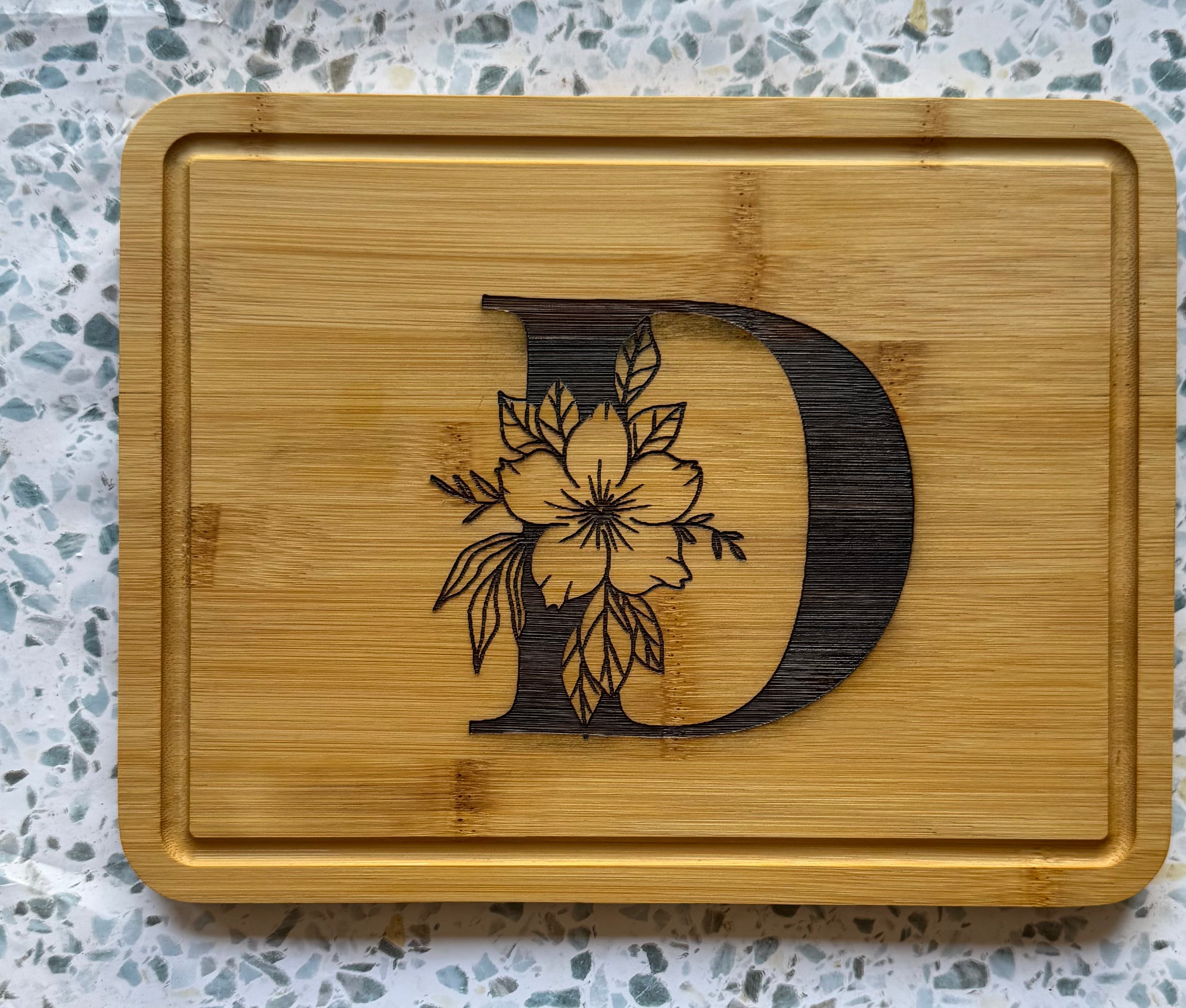 Personalized Floral Monogram Bamboo Cutting Board