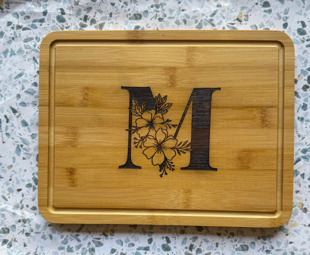 Personalized Floral Monogram Bamboo Cutting Board