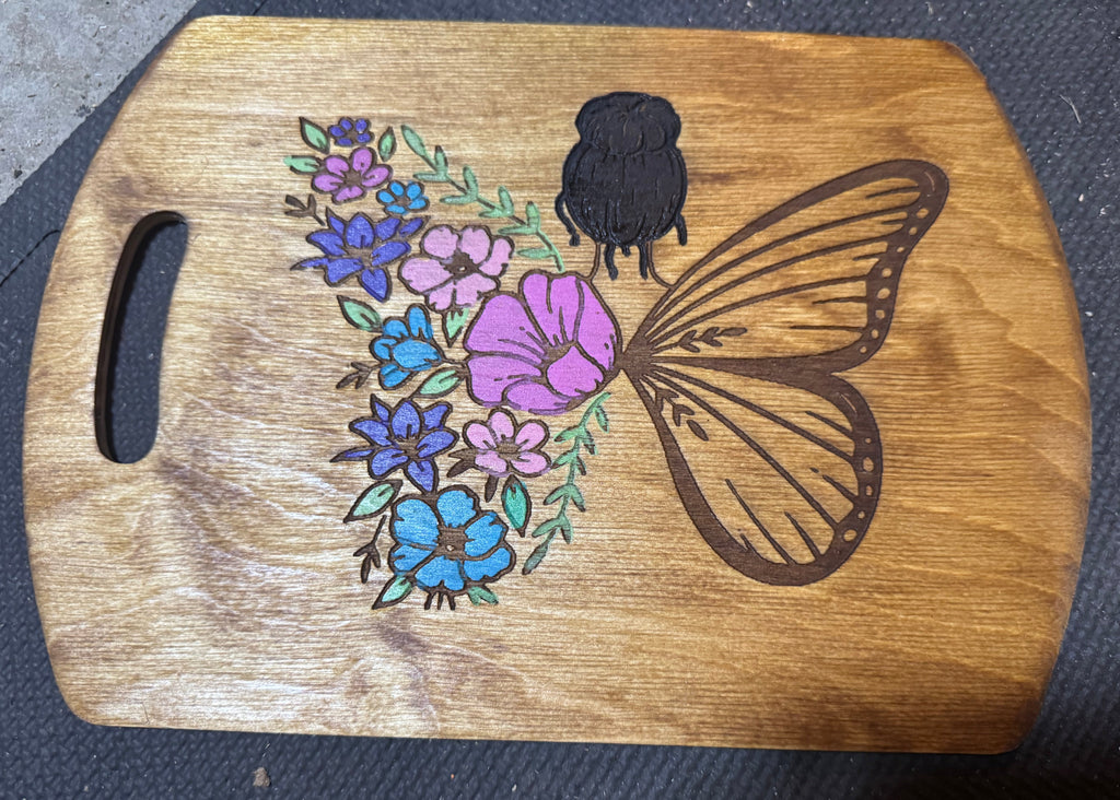 Hand-Painted Floral Butterfly Wood Board - Rustic Home Decor
