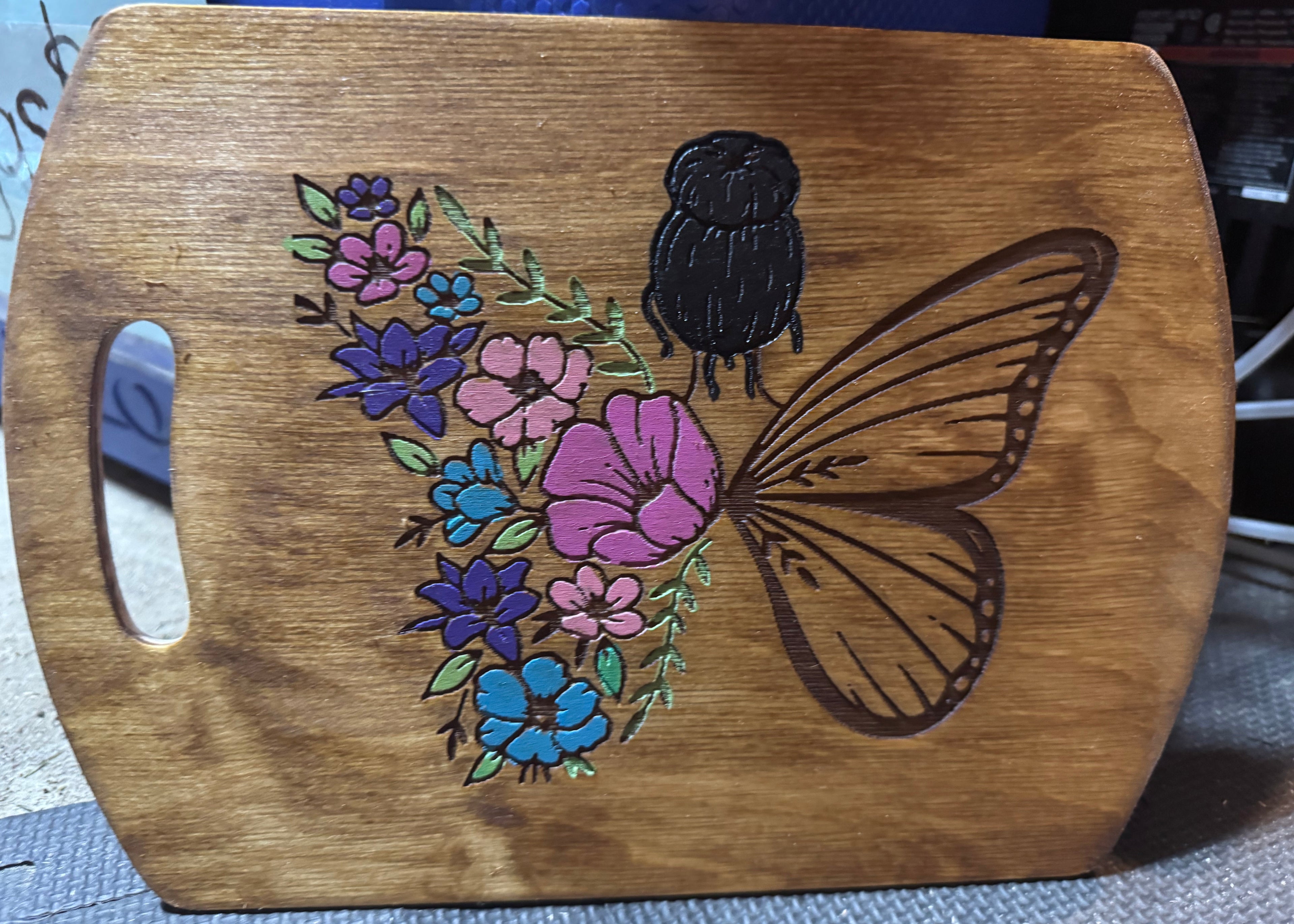 Hand-Painted Floral Butterfly Wood Board - Rustic Home Decor