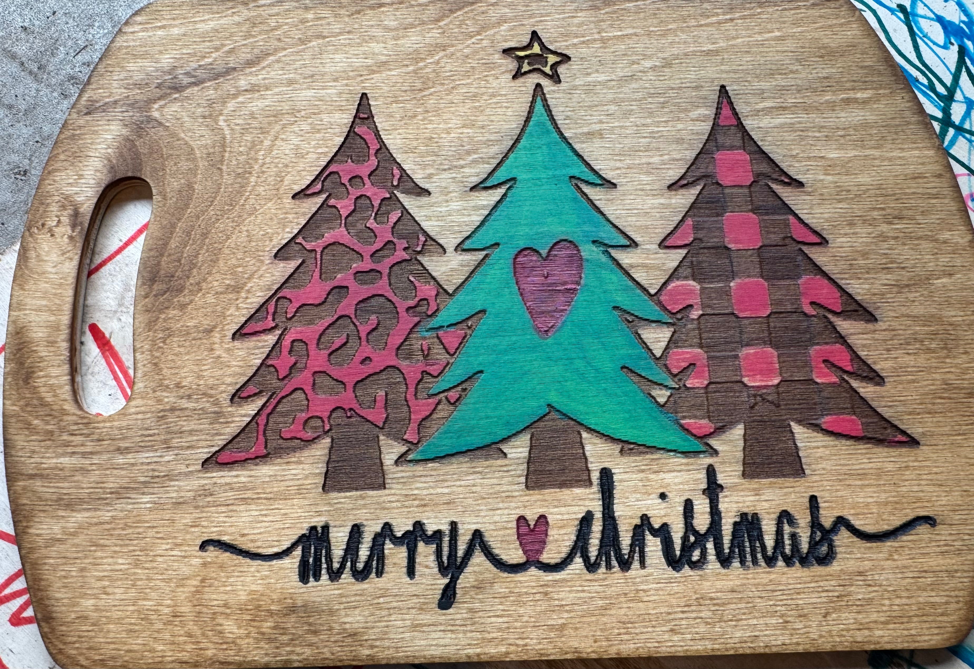 Hand-Crafted Christmas Tree Wood Board - Leopard Print & Buffalo Plaid Holiday Decor