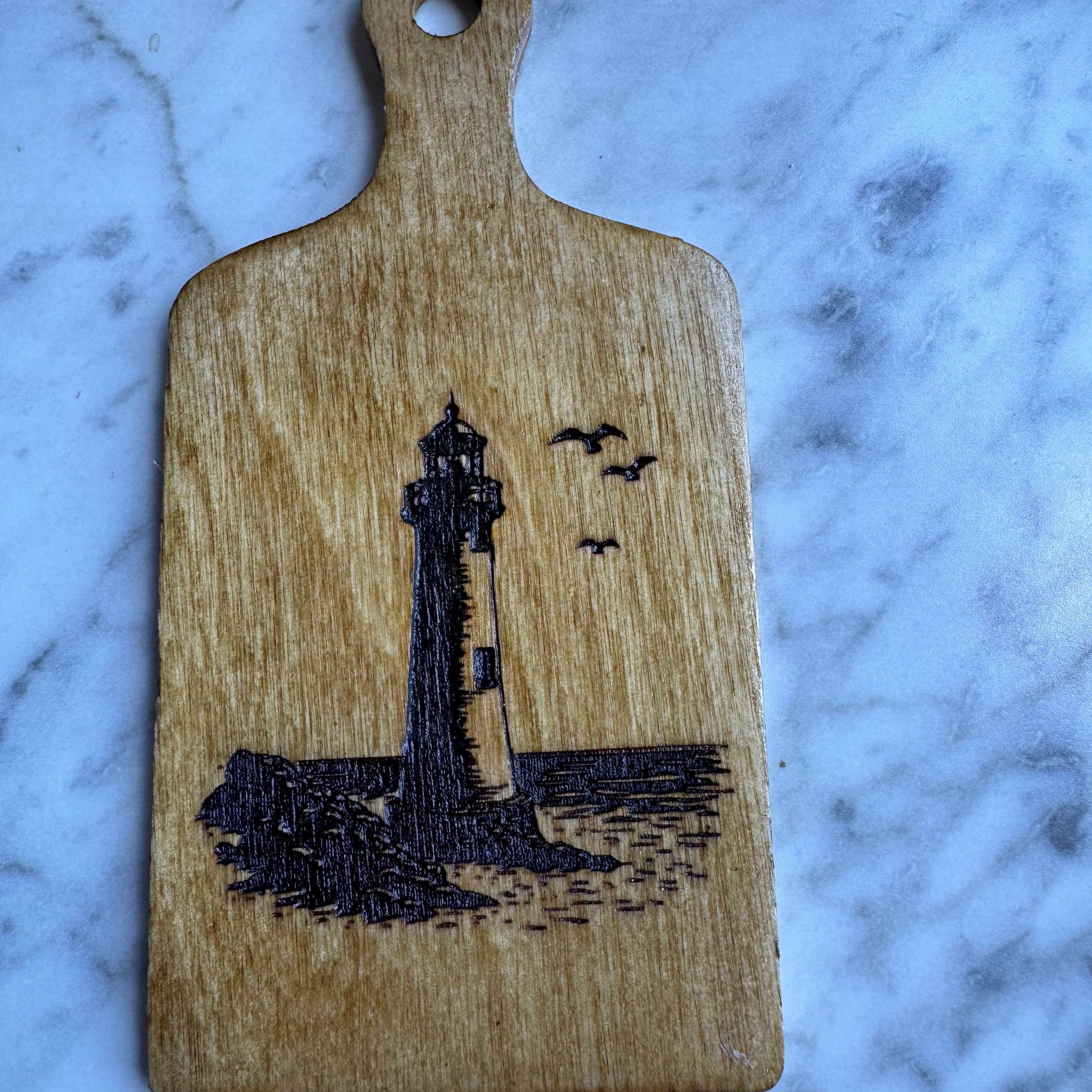 Engraved Lighthouse Mini Wood Board - Nautical Wall Decor