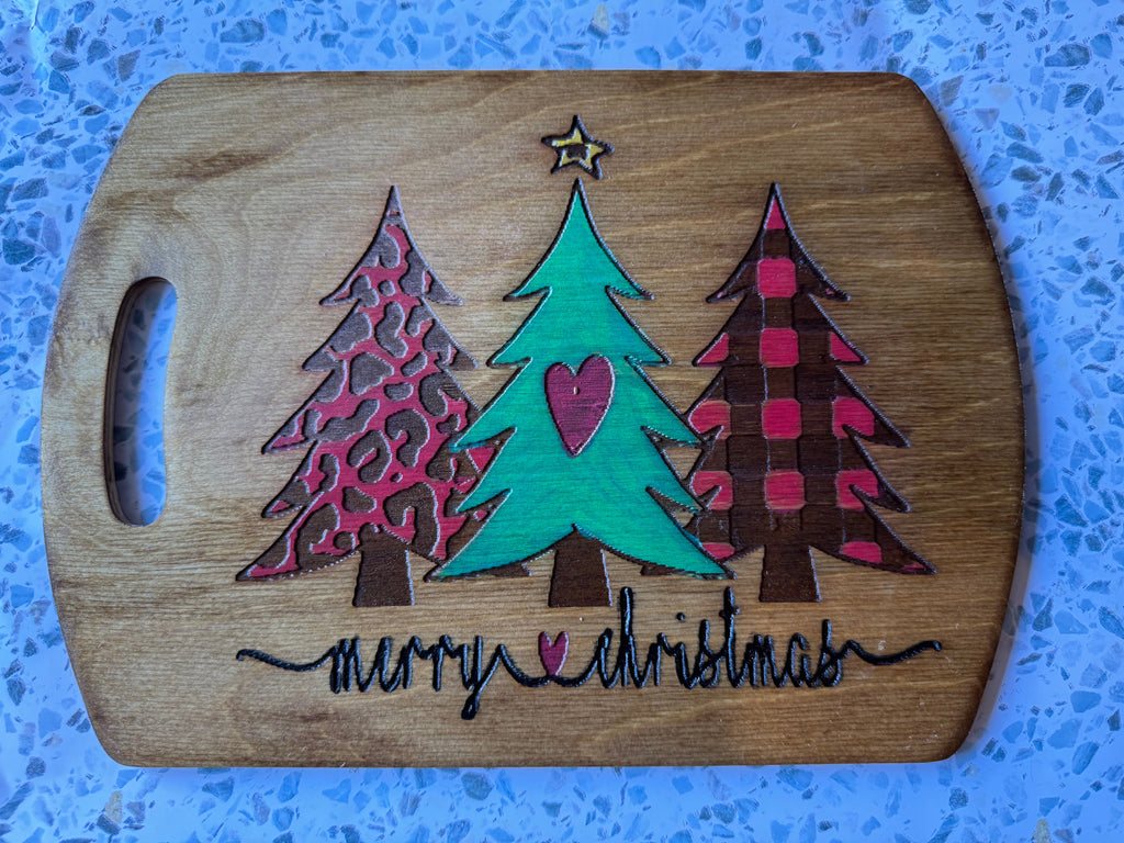 Hand-Crafted Christmas Tree Wood Board - Leopard Print & Buffalo Plaid Holiday Decor