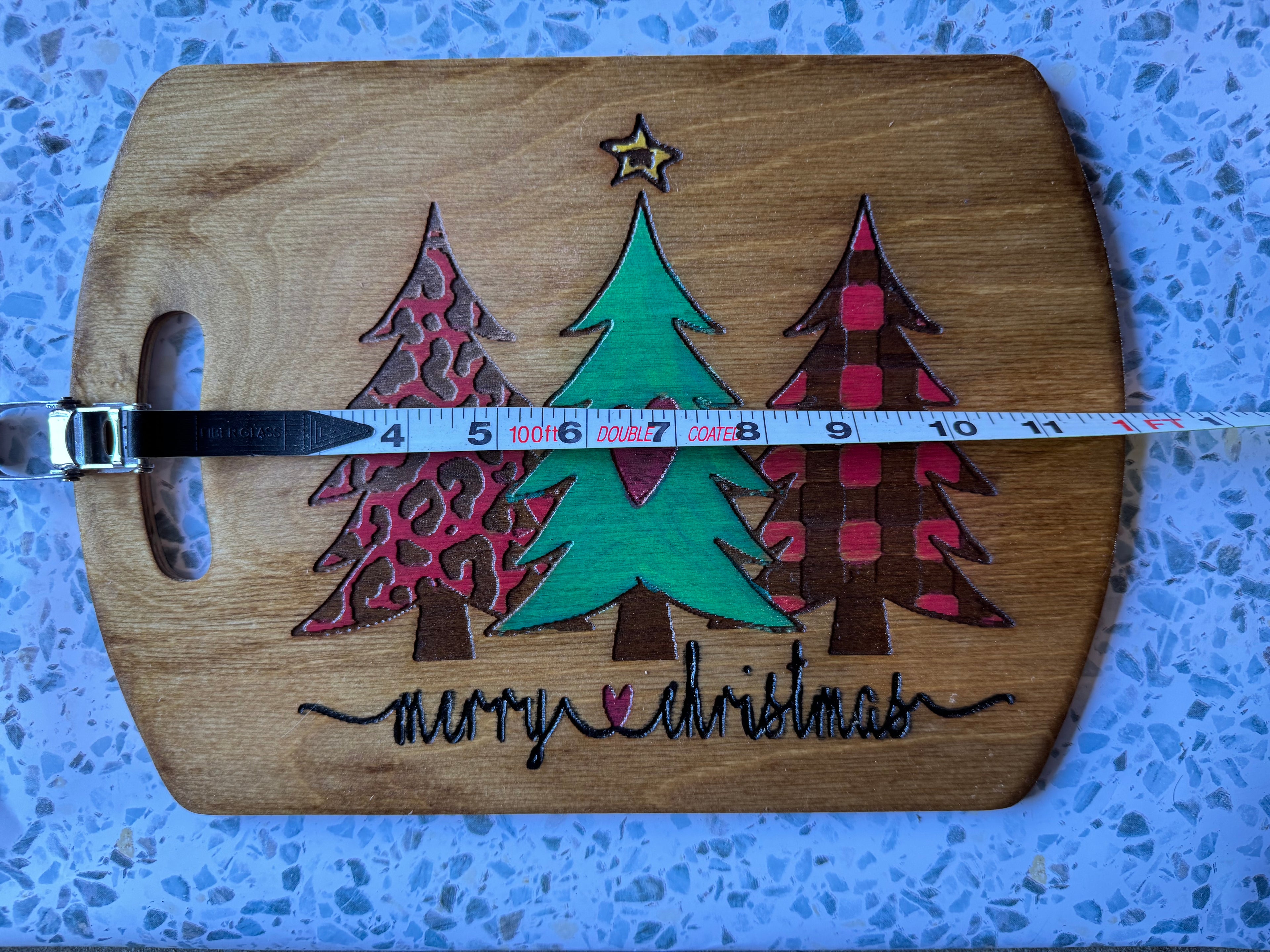 Hand-Crafted Christmas Tree Wood Board - Leopard Print & Buffalo Plaid Holiday Decor