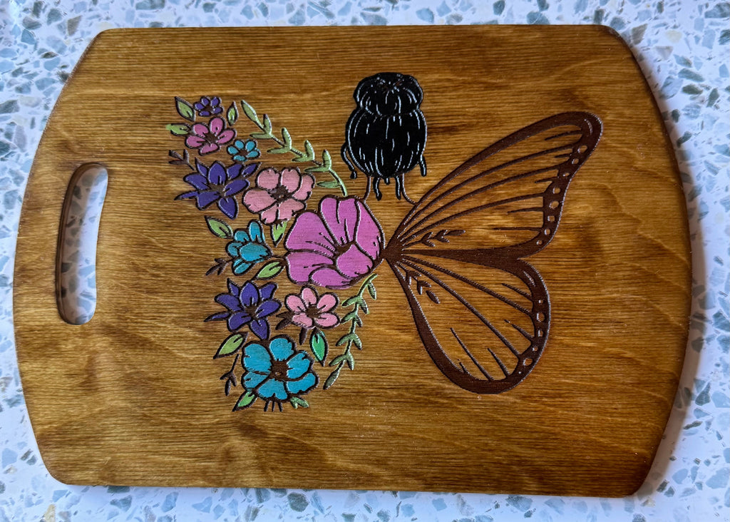 Hand-Painted Floral Butterfly Wood Board - Rustic Home Decor