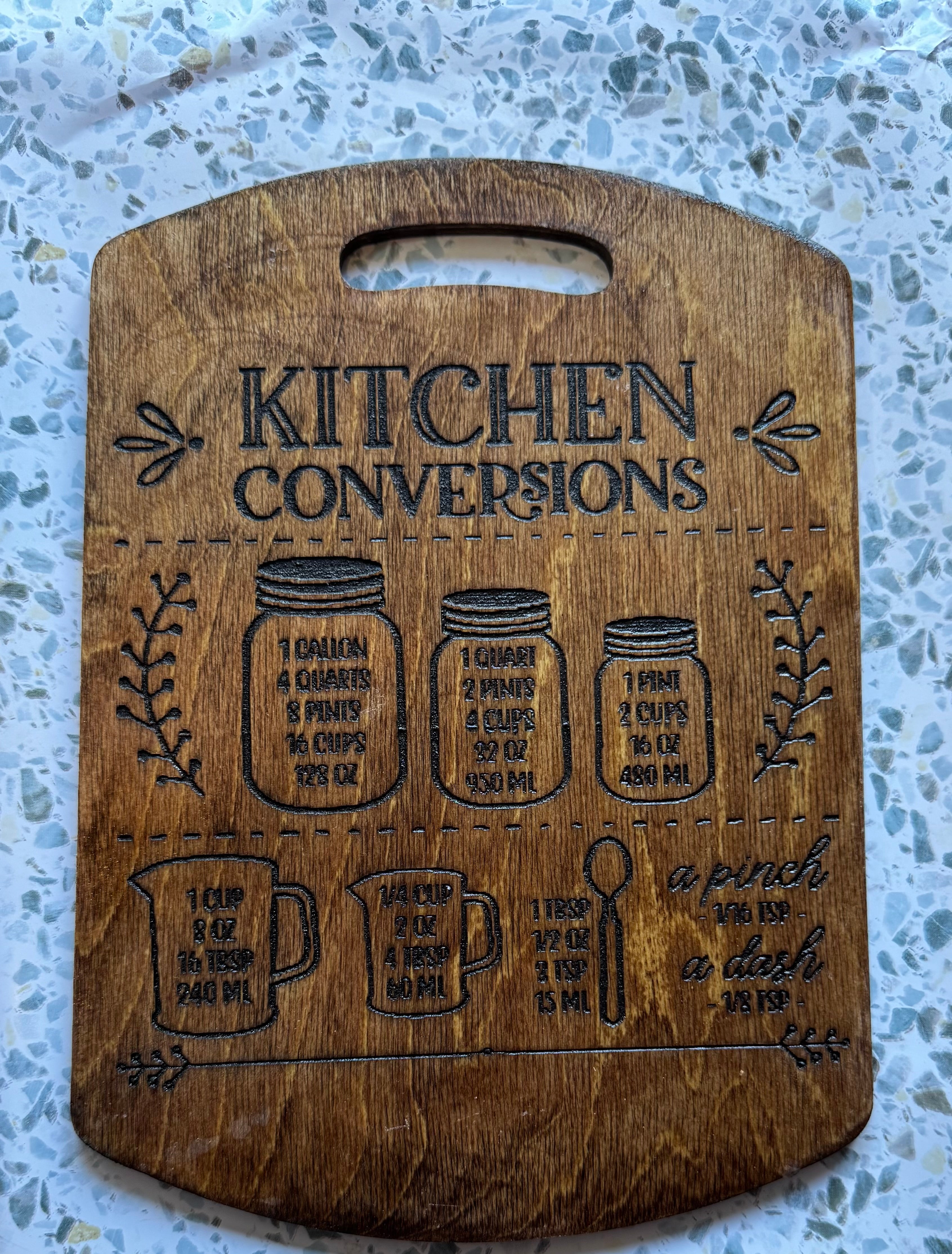 Engraved Kitchen Measurements Wood Board - Rustic Kitchen Decor