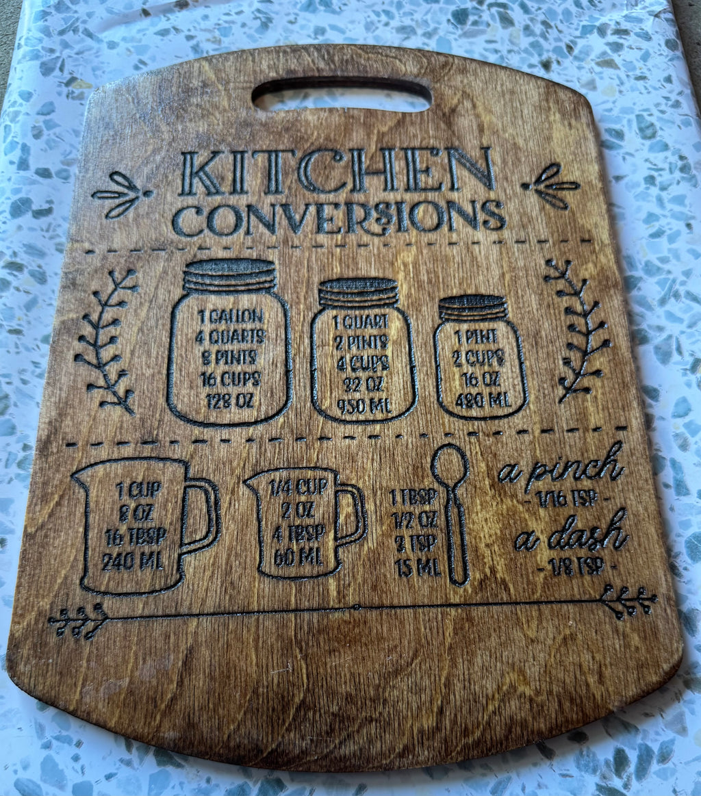 Engraved Kitchen Measurements Wood Board - Rustic Kitchen Decor