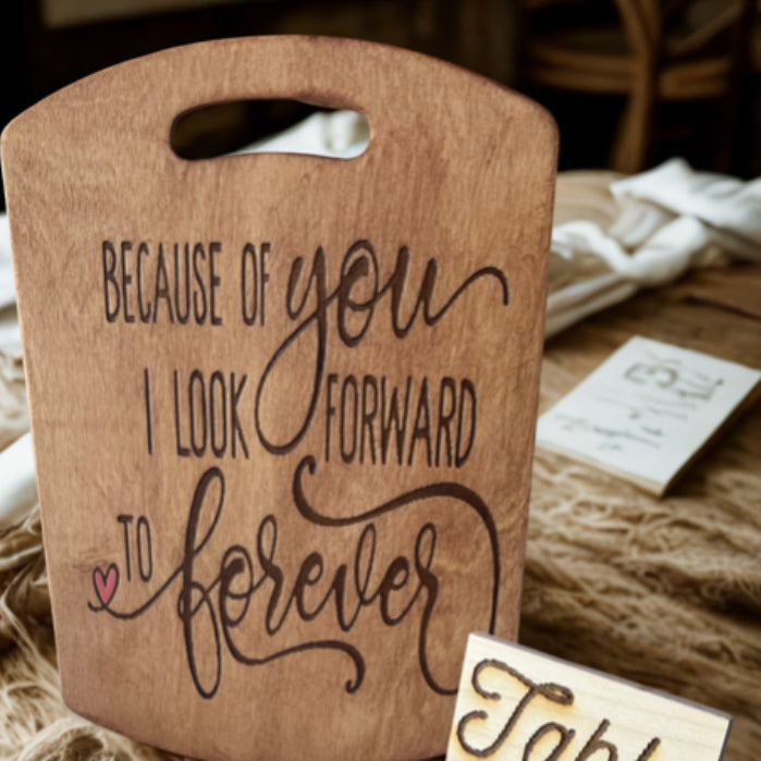 Wedding Table Ornament & Mr and Mrs. Cutting Board Bundle – Personalized Seating Chart, Guest Favors & Keepsake